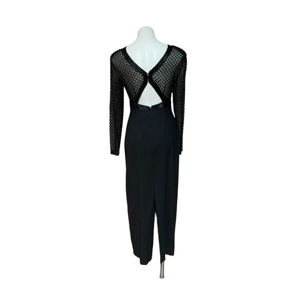 Vintage 80s NWT Evening Gown Maxi Black Beaded Size 6 SMALL - Picture 6 of 9
